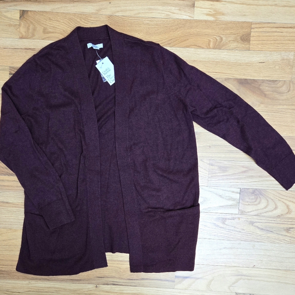 Burgundy Open Front Cardigan Size Petite Large